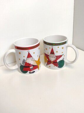 Santa's Ornament Christmas Mugs, Riviera Van Beers livingQUARTERS Stoneware, 90s